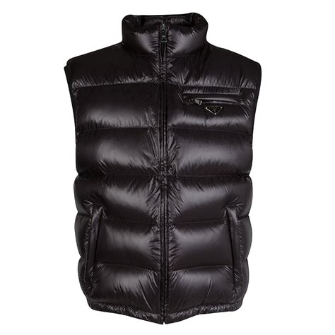 prada down jacket black|Prada sleeveless puffer jacket.